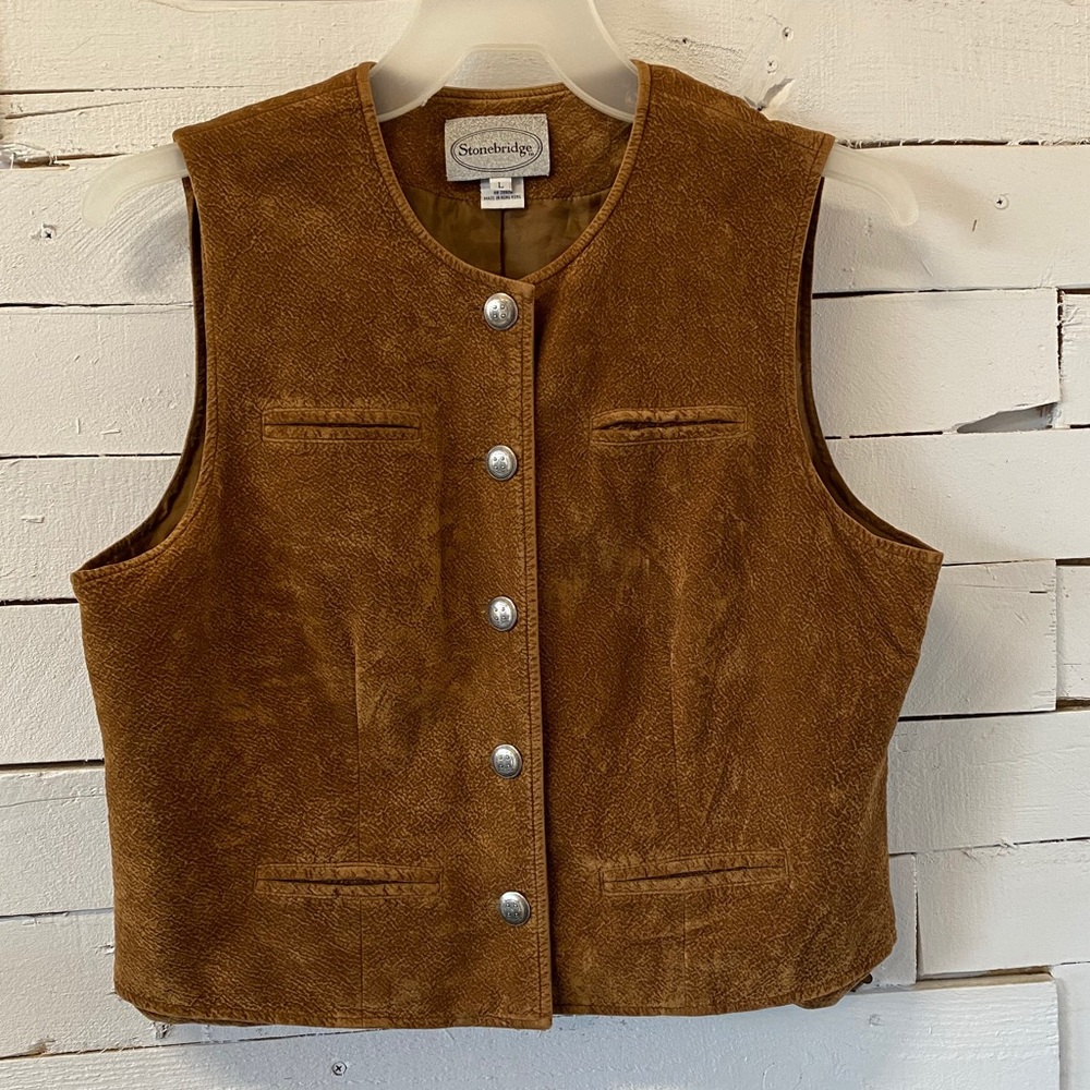 Women's Brown Suede Button-Front Vest